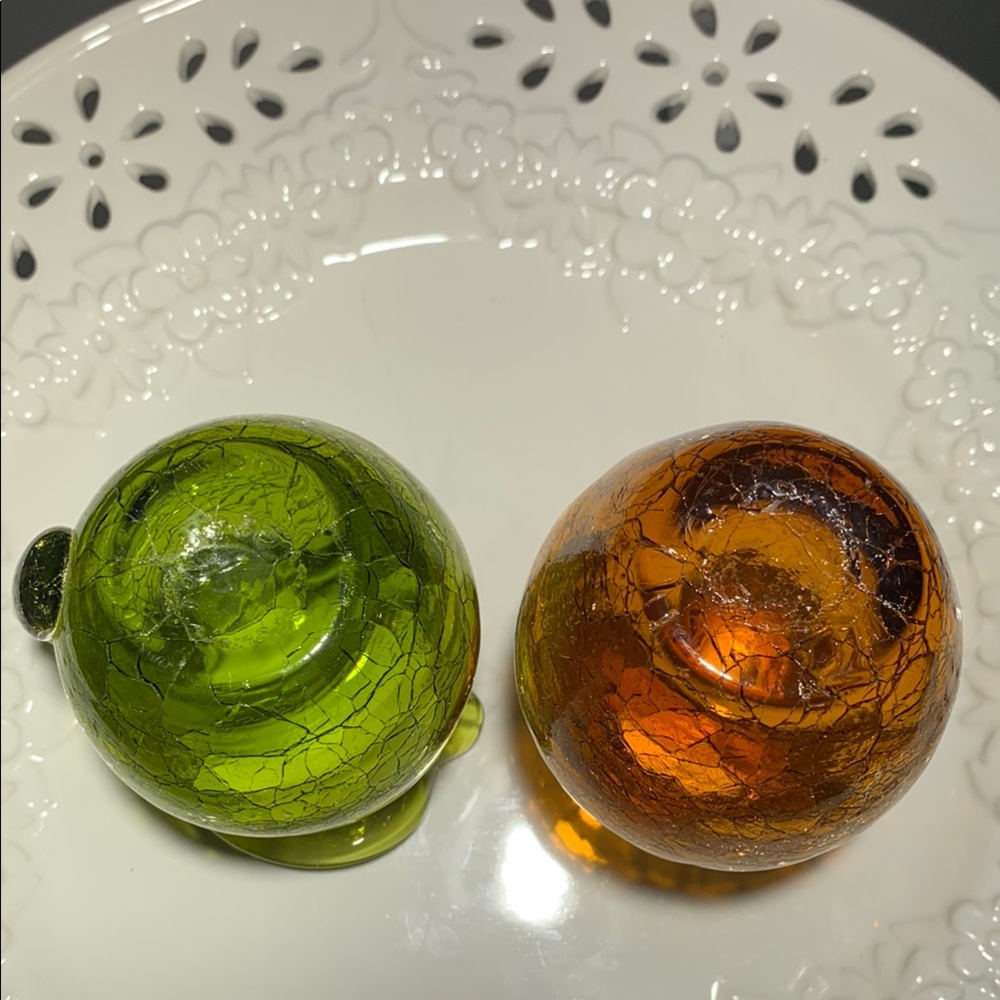 Crackle Glass Olive and Orange MINI Accent Decor VINTAGE - Picture 6 of 8
